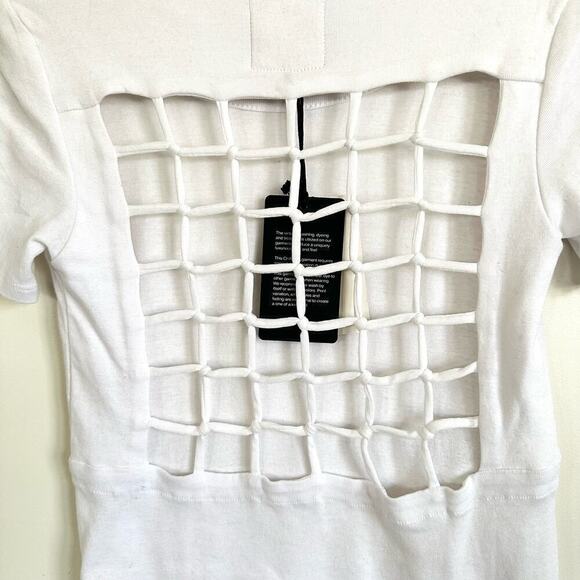 Chaser Women's White Lattice Grid Knit Open Back Short Sleeve T-Shirt Size XS - Picture 2 of 4